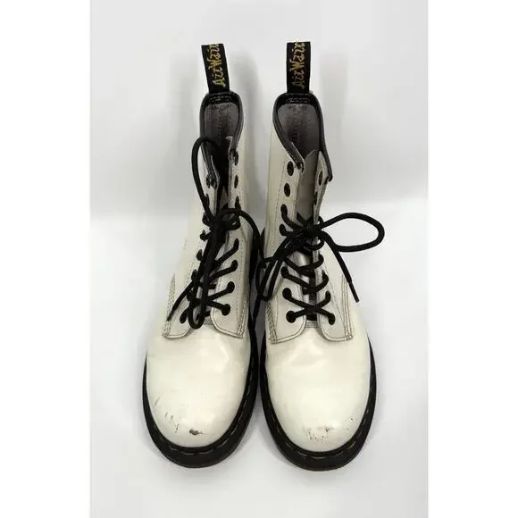 dr martens boots women’s 7 White Bouncing Soles Lace Up Combat Leather Classic - Picture 4 of 8